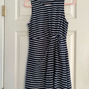 Navy Blue and White Striped Sleeveless Dress